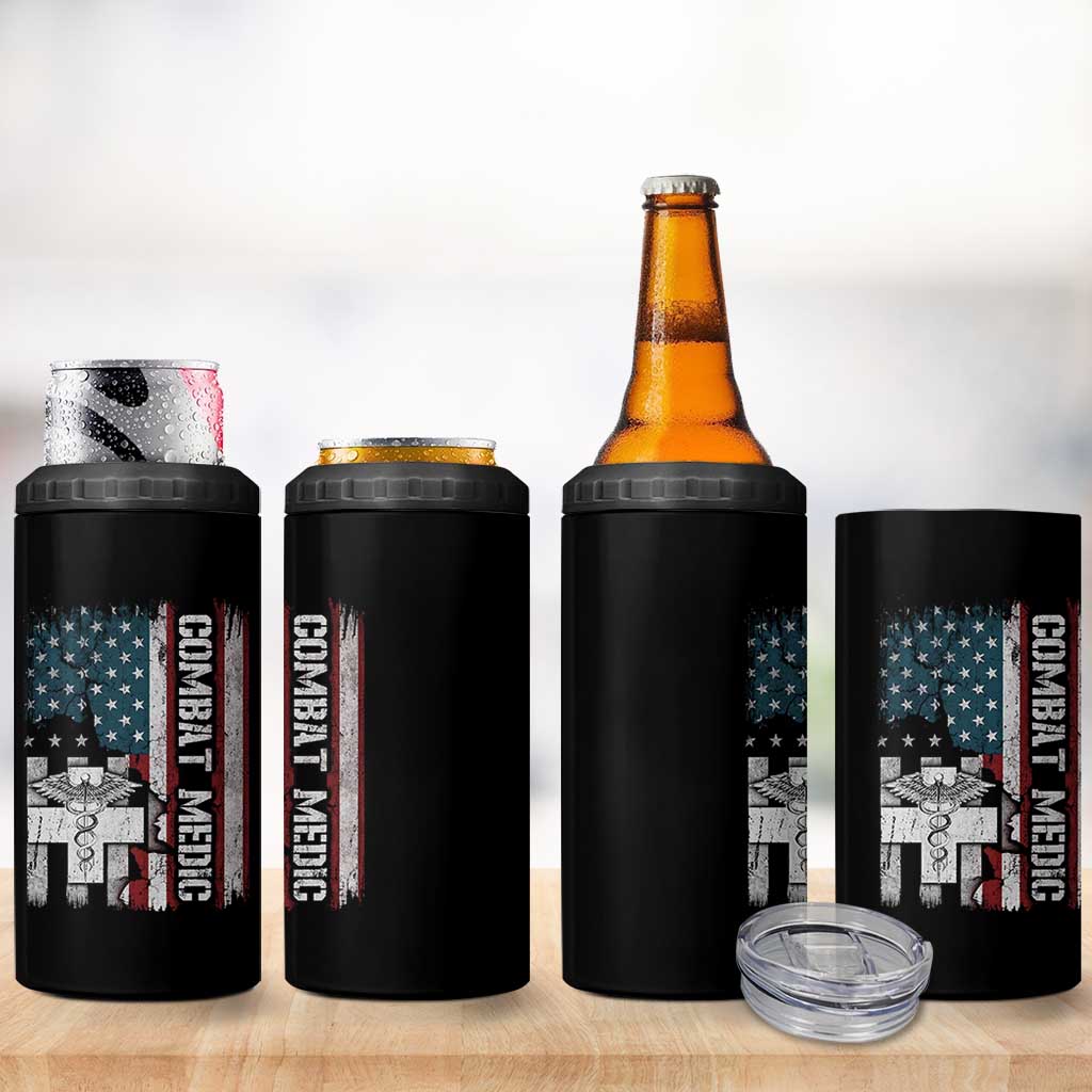 Combat Medic Soldier 4 in 1 Can Cooler Tumbler Medical Military American Flag - Wonder Print Shop