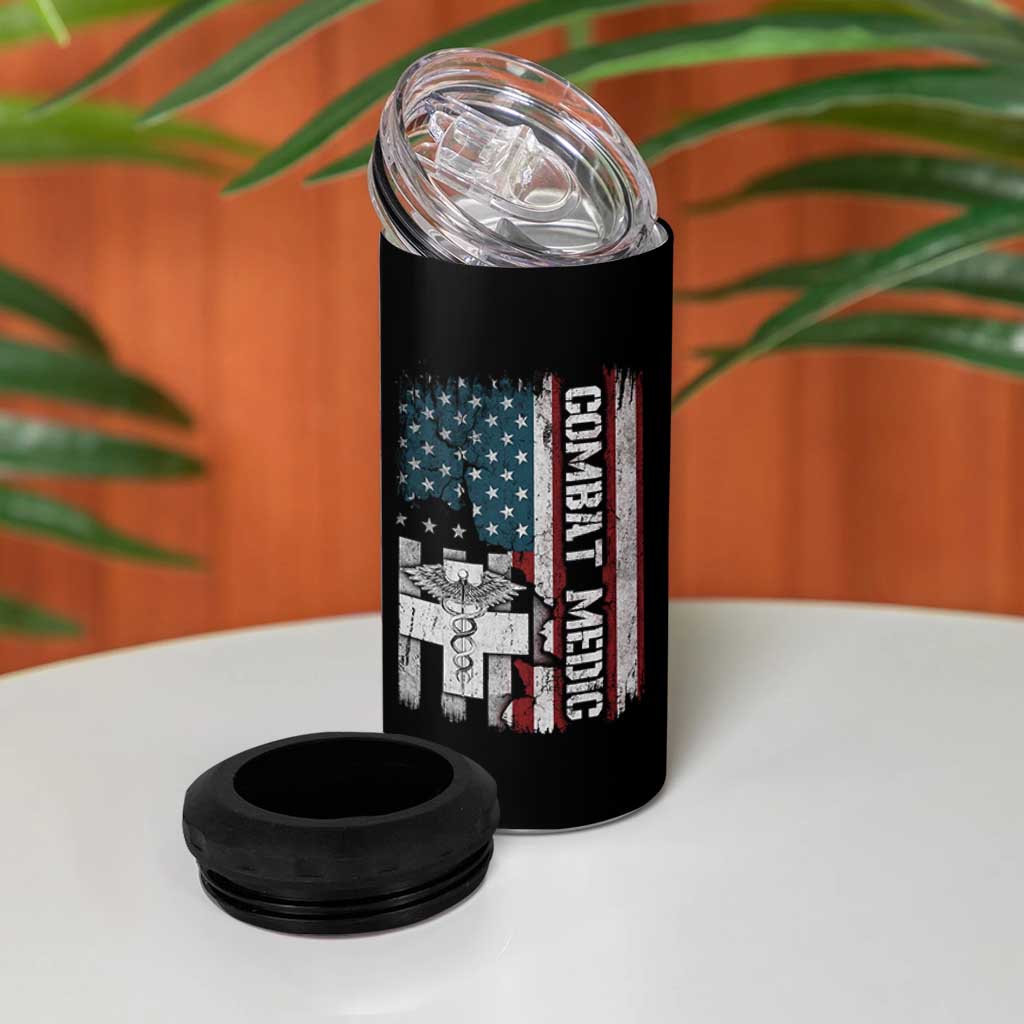 Combat Medic Soldier 4 in 1 Can Cooler Tumbler Medical Military American Flag - Wonder Print Shop