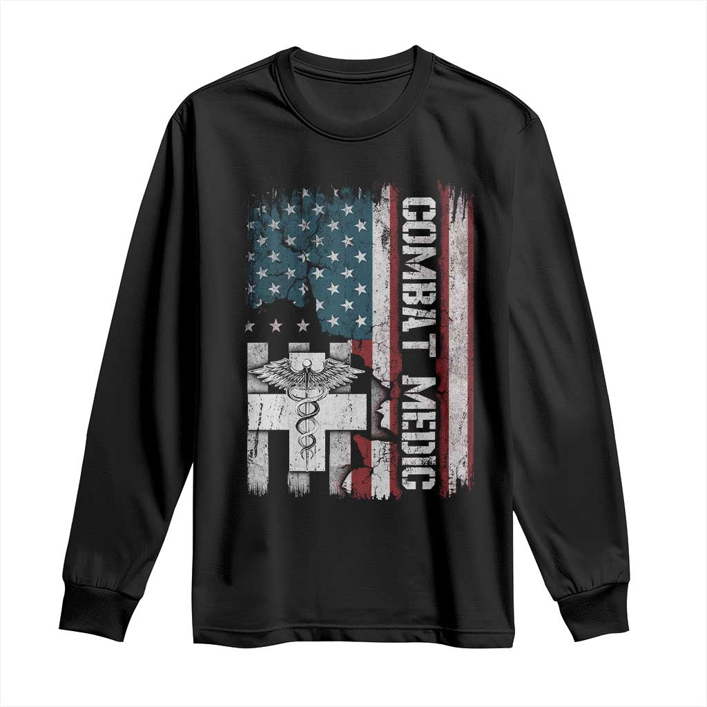 Combat Medic Soldier Long Sleeve Shirt Medical Military American Flag - Wonder Print Shop