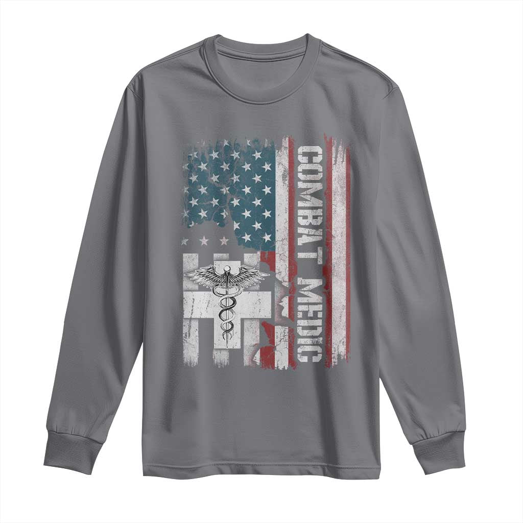 Combat Medic Soldier Long Sleeve Shirt Medical Military American Flag - Wonder Print Shop