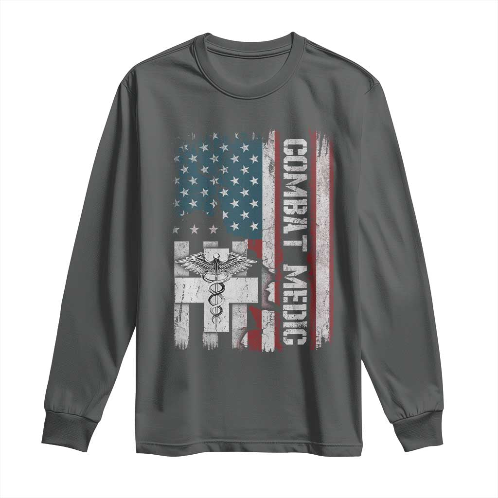 Combat Medic Soldier Long Sleeve Shirt Medical Military American Flag - Wonder Print Shop