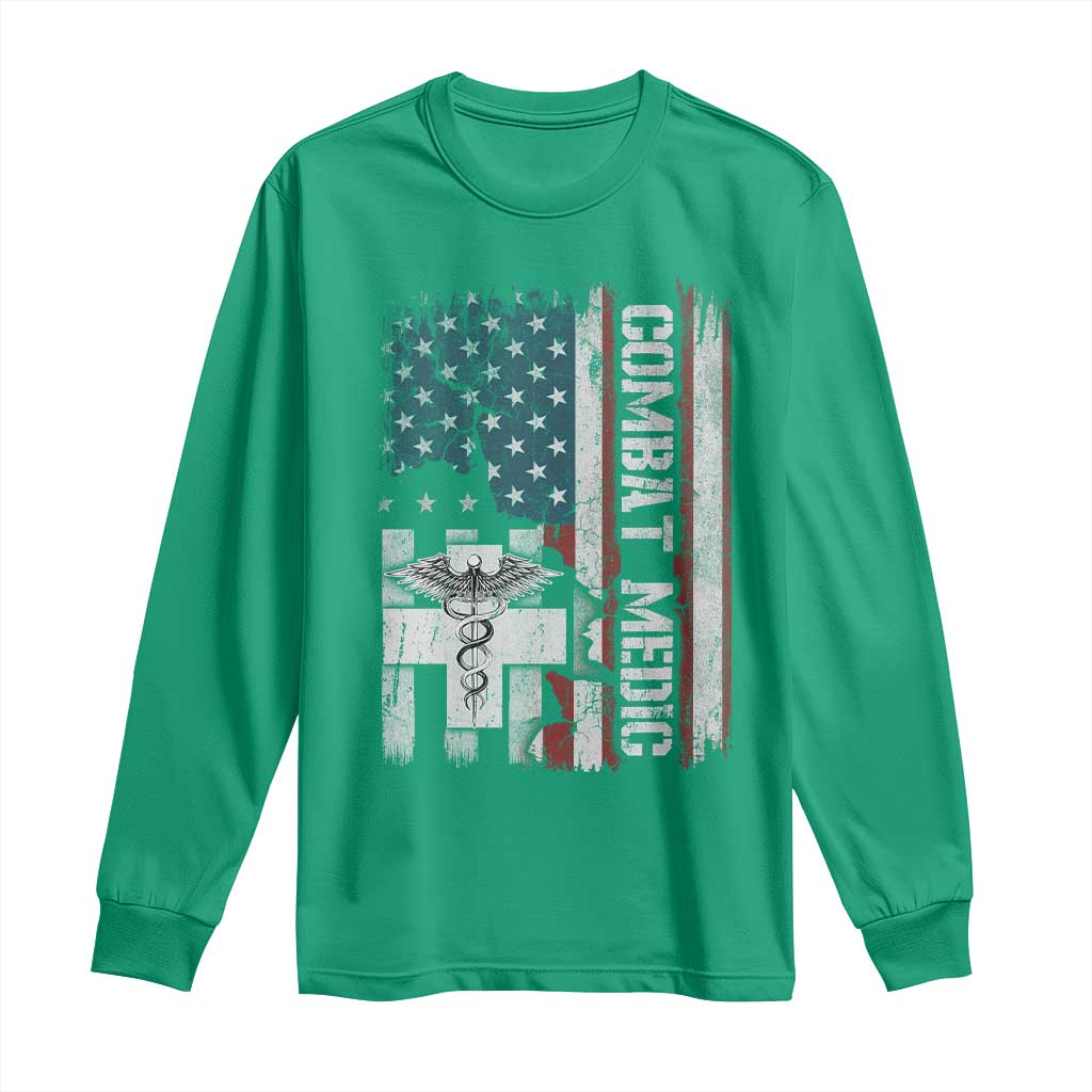 Combat Medic Soldier Long Sleeve Shirt Medical Military American Flag - Wonder Print Shop
