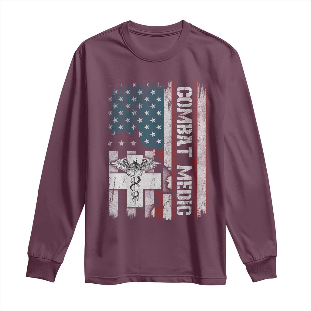 Combat Medic Soldier Long Sleeve Shirt Medical Military American Flag - Wonder Print Shop