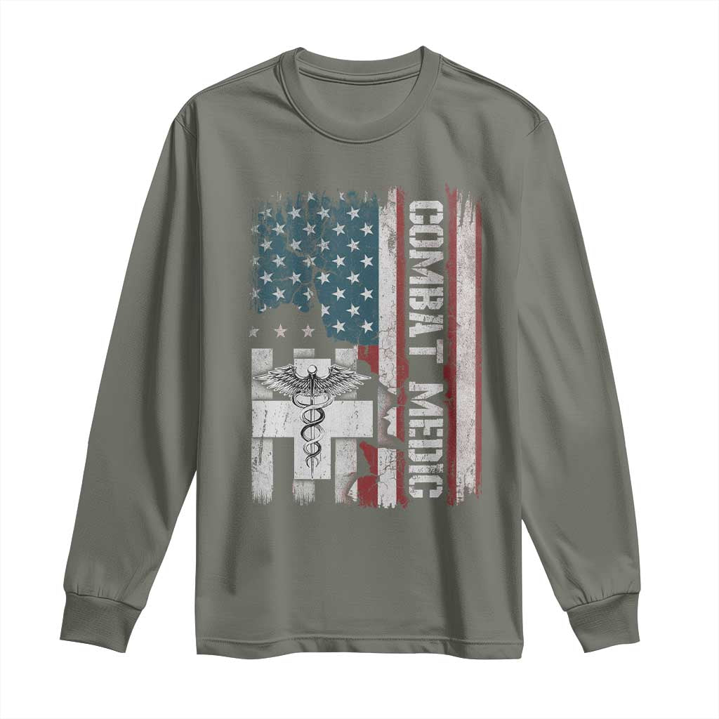 Combat Medic Soldier Long Sleeve Shirt Medical Military American Flag - Wonder Print Shop