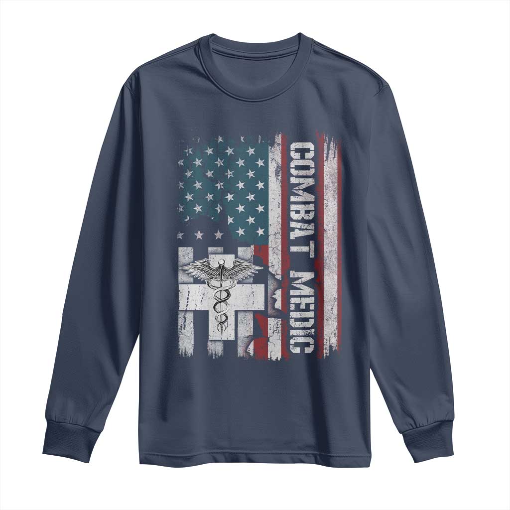 Combat Medic Soldier Long Sleeve Shirt Medical Military American Flag - Wonder Print Shop