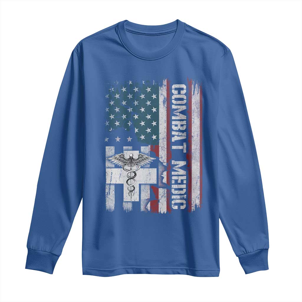 Combat Medic Soldier Long Sleeve Shirt Medical Military American Flag - Wonder Print Shop