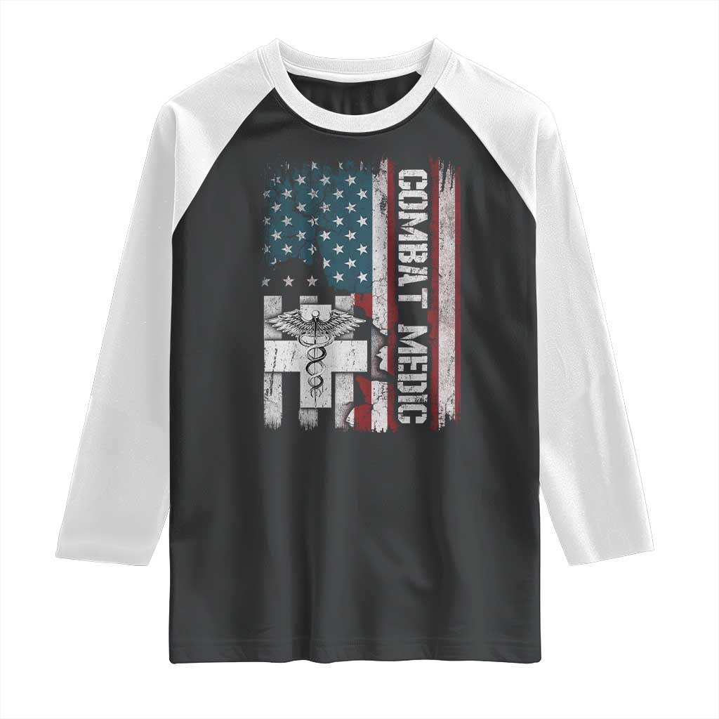 Combat Medic Soldier Raglan Shirt Medical Military American Flag - Wonder Print Shop