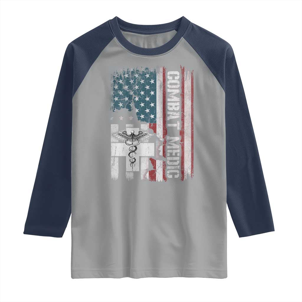 Combat Medic Soldier Raglan Shirt Medical Military American Flag - Wonder Print Shop