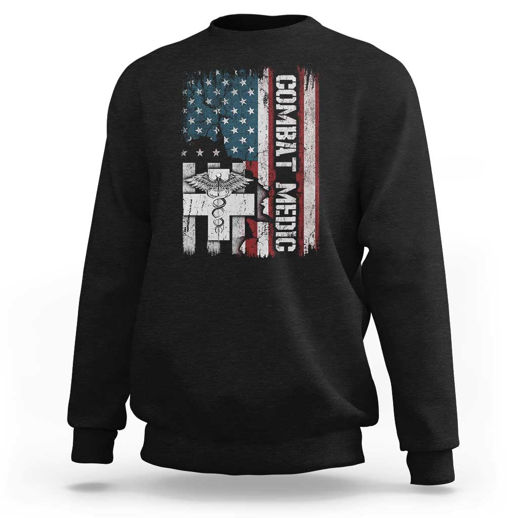 Combat Medic Soldier Sweatshirt Medical Military American Flag - Wonder Print Shop