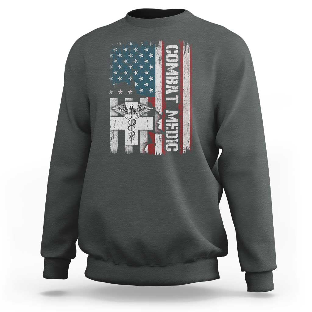 Combat Medic Soldier Sweatshirt Medical Military American Flag - Wonder Print Shop