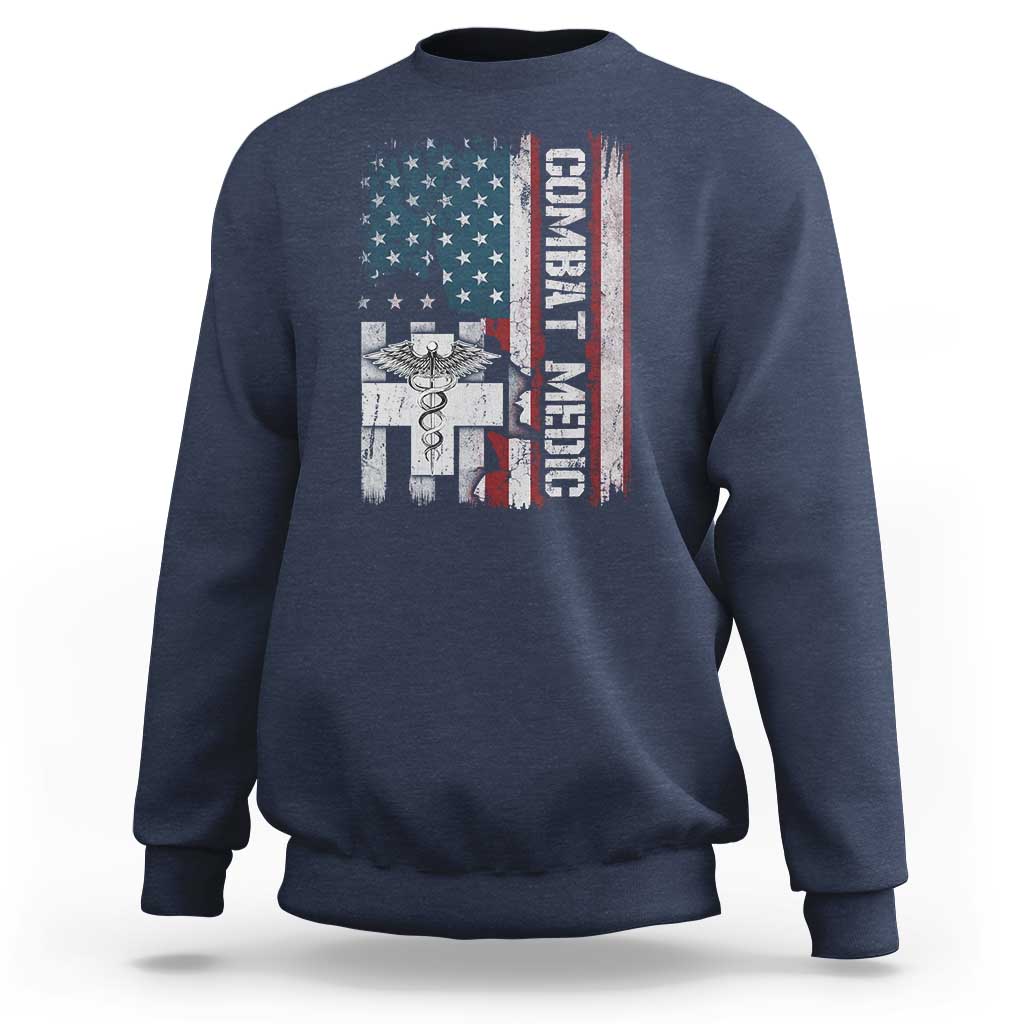 Combat Medic Soldier Sweatshirt Medical Military American Flag - Wonder Print Shop