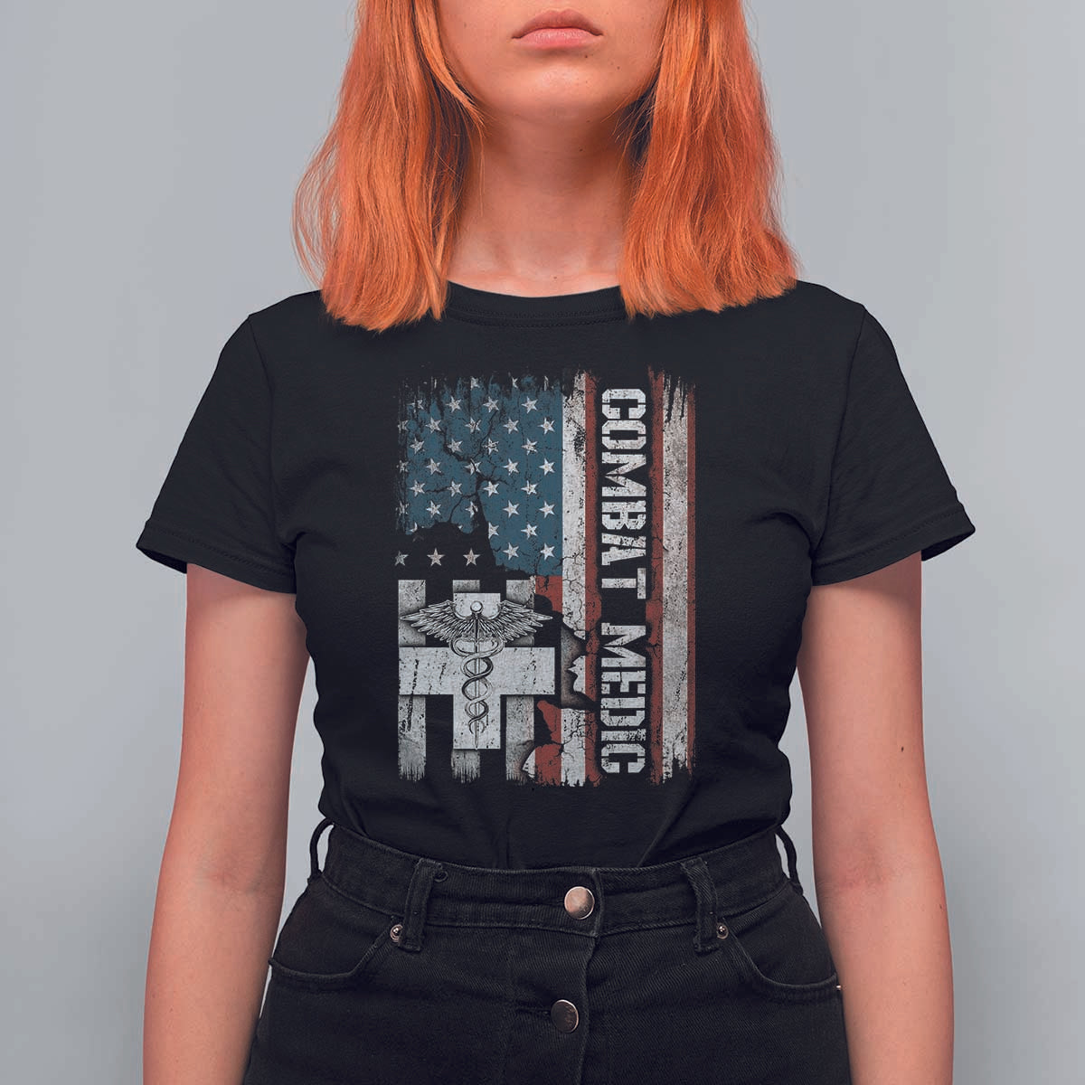 Combat Medic Soldier T Shirt For Women Medical Military American Flag - Wonder Print Shop