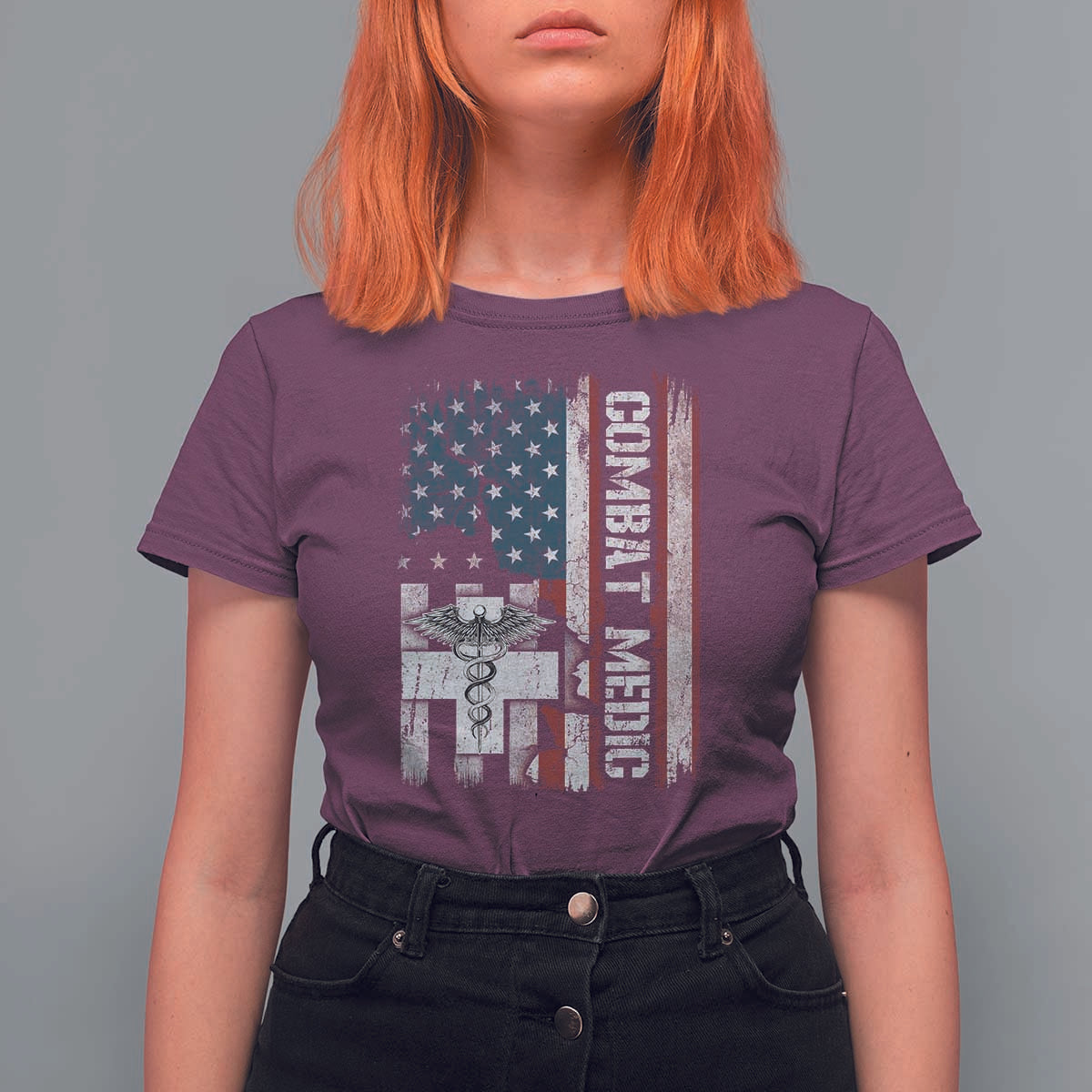 Combat Medic Soldier T Shirt For Women Medical Military American Flag - Wonder Print Shop
