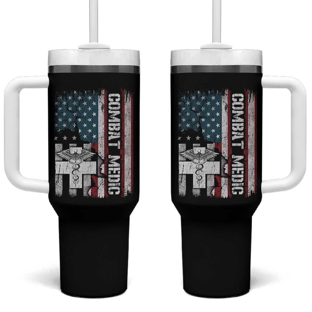 Combat Medic Soldier Tumbler With Handle Medical Military American Flag - Wonder Print Shop
