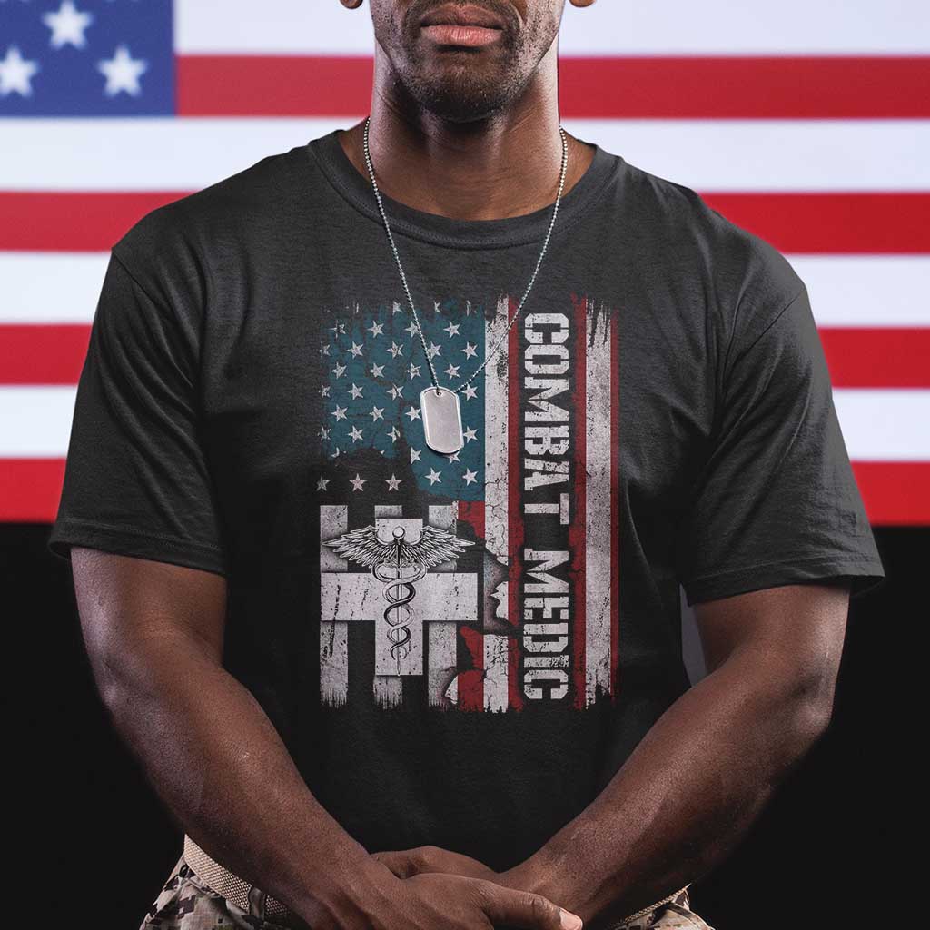 Combat Medic Soldier T Shirt Medical Military American Flag - Wonder Print Shop