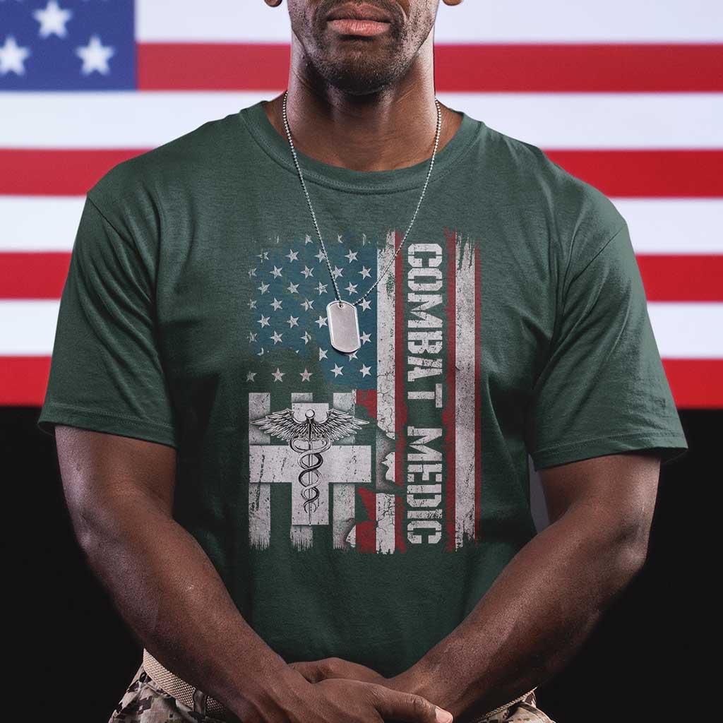 Combat Medic Soldier T Shirt Medical Military American Flag - Wonder Print Shop