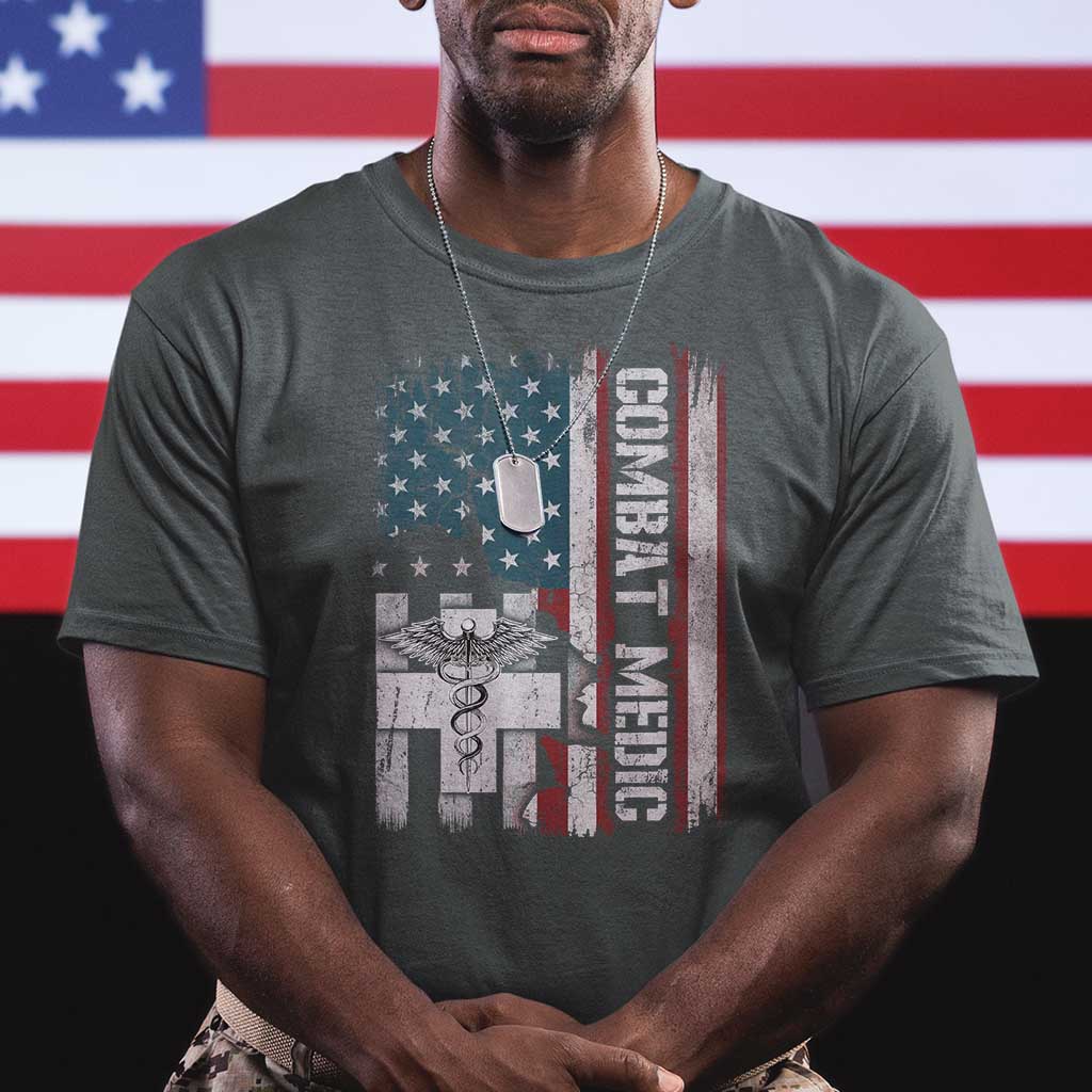 Combat Medic Soldier T Shirt Medical Military American Flag - Wonder Print Shop