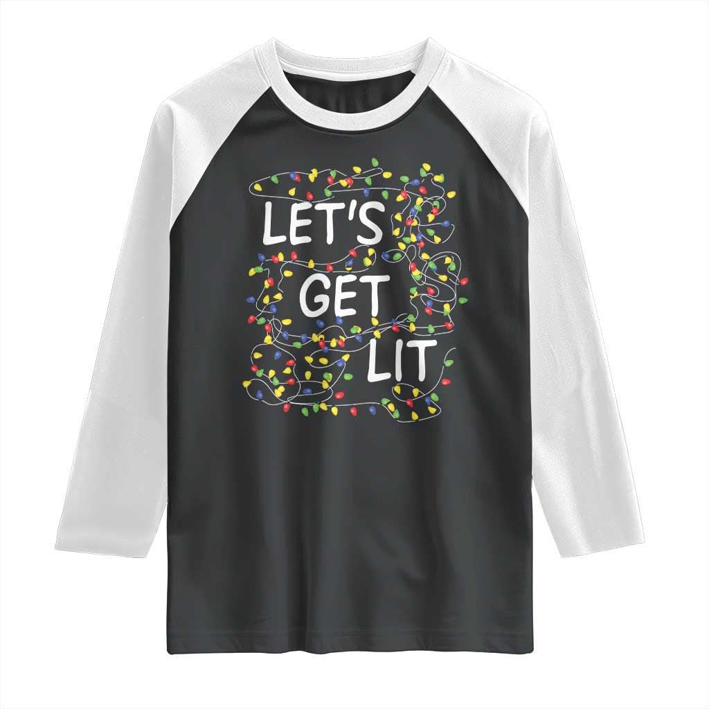Funny Christmas Raglan Shirt Let's Get Lit Led Lights Xmas - Wonder Print Shop