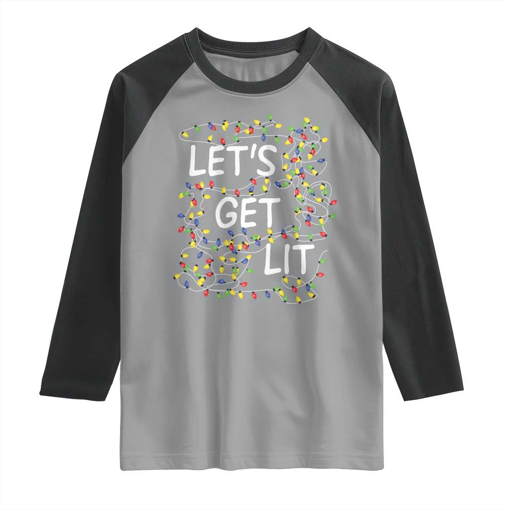 Funny Christmas Raglan Shirt Let's Get Lit Led Lights Xmas - Wonder Print Shop