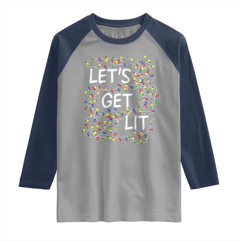 Funny Christmas Raglan Shirt Let's Get Lit Led Lights Xmas - Wonder Print Shop
