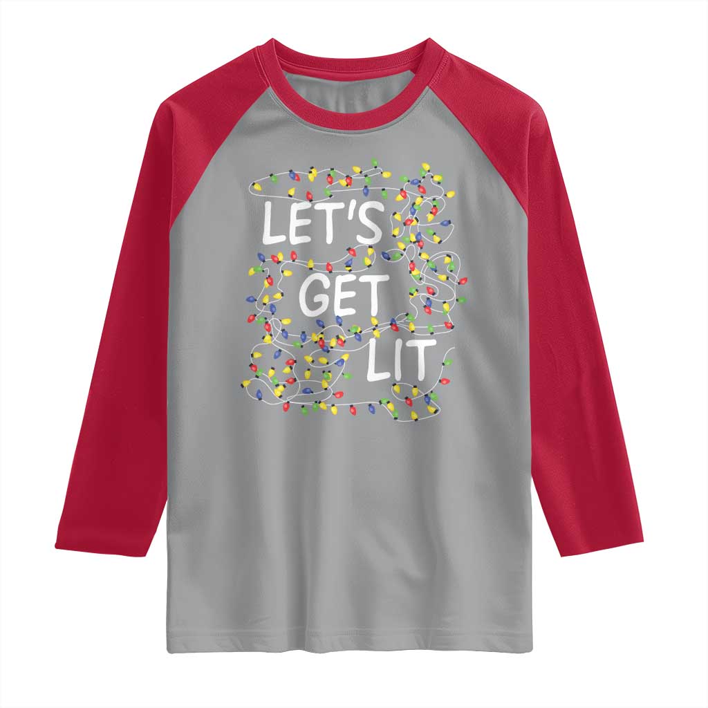 Funny Christmas Raglan Shirt Let's Get Lit Led Lights Xmas - Wonder Print Shop