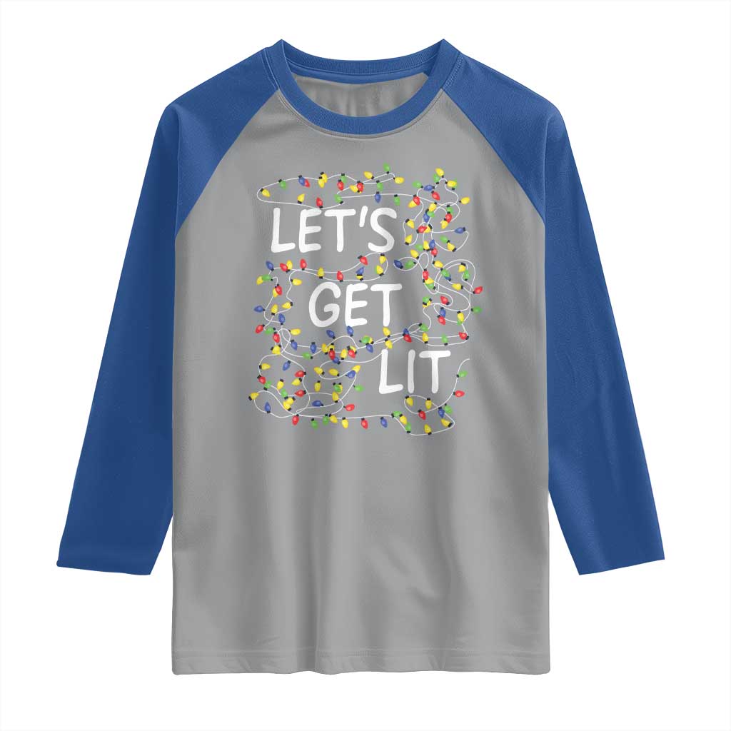 Funny Christmas Raglan Shirt Let's Get Lit Led Lights Xmas - Wonder Print Shop