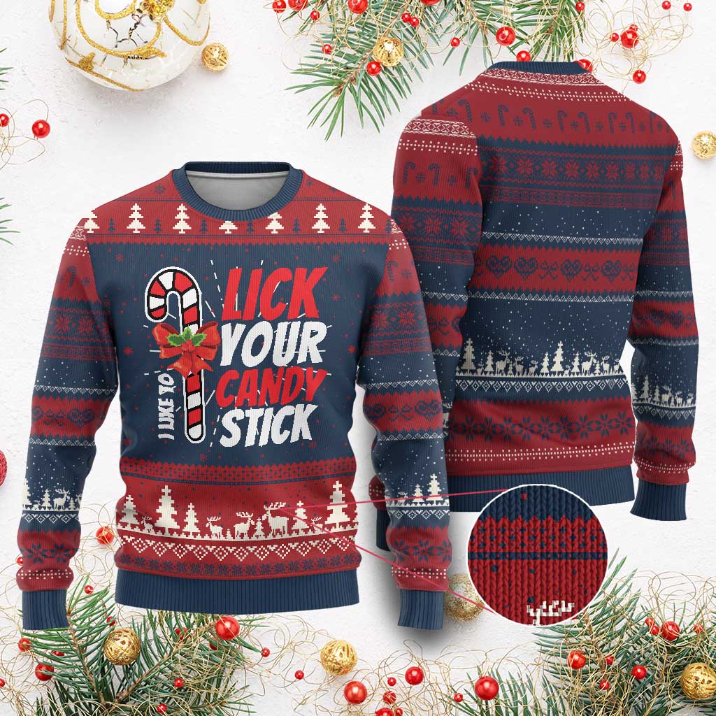 Funny Xmas Ugly Christmas Sweater I Like To Lick Your Candy Stick - Wonder Print Shop