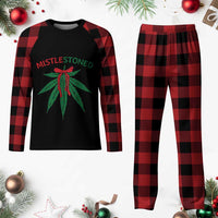 Funny Weed Xmas Plaid Pajama Set Mistlestoned Mistletoe Led Lights - Wonder Print Shop