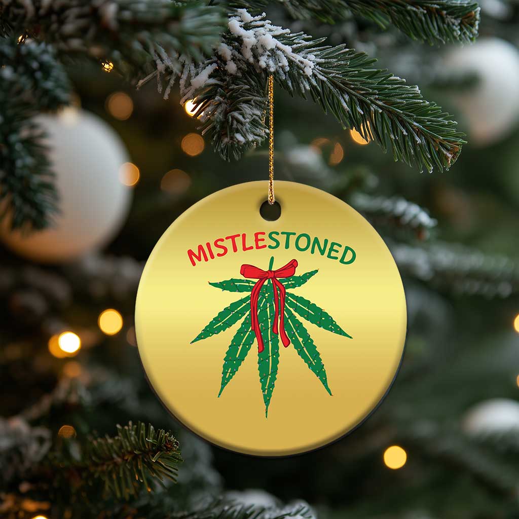 Funny Weed Xmas Christmas Ornament Mistlestoned Mistletoe Led Lights - Wonder Print Shop