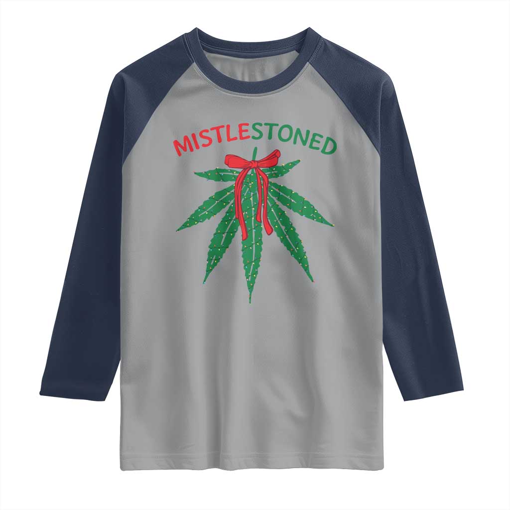Funny Weed Christmas Raglan Shirt Mistlestoned Mistletoe Led Lights - Wonder Print Shop