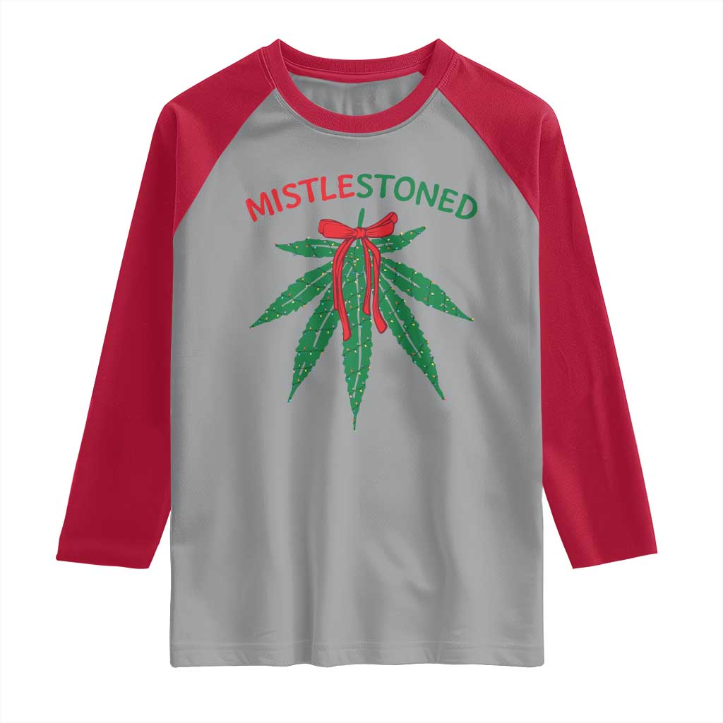 Funny Weed Christmas Raglan Shirt Mistlestoned Mistletoe Led Lights - Wonder Print Shop