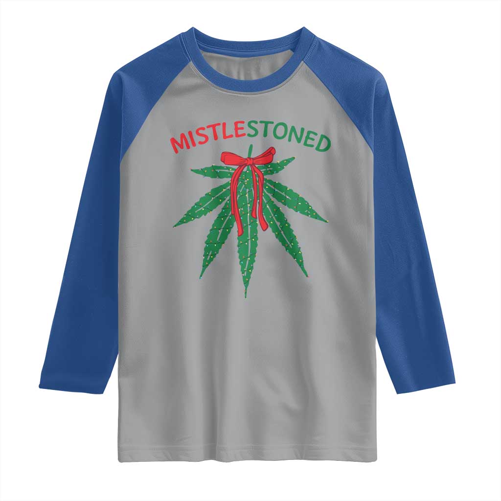 Funny Weed Christmas Raglan Shirt Mistlestoned Mistletoe Led Lights - Wonder Print Shop