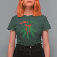 Funny Weed Christmas T Shirt For Women Mistlestoned Mistletoe Led Lights - Wonder Print Shop