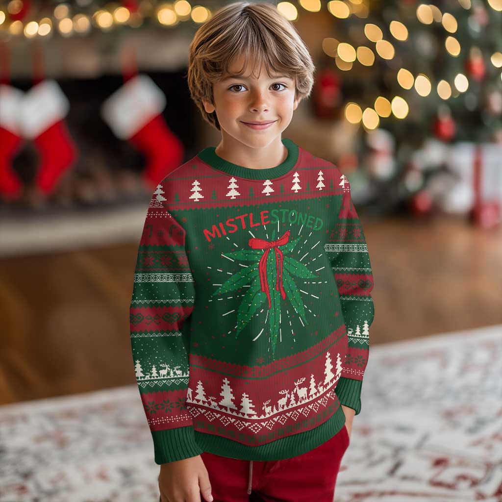 Funny Weed Xmas Ugly Christmas Sweater Mistlestoned Mistletoe Led Lights - Wonder Print Shop