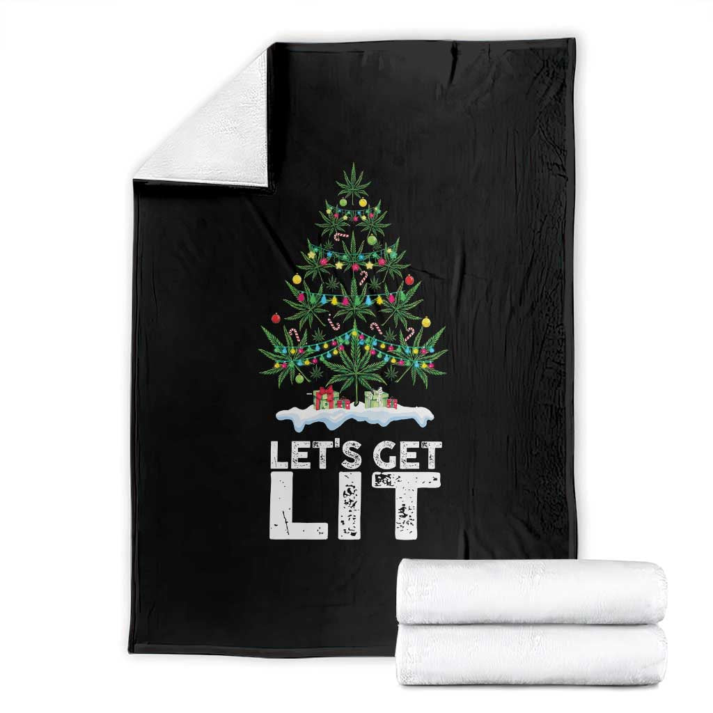 Funny Christmas Weed Throw Blanket Let's Get Lit Weeds Xmas Tree - Wonder Print Shop