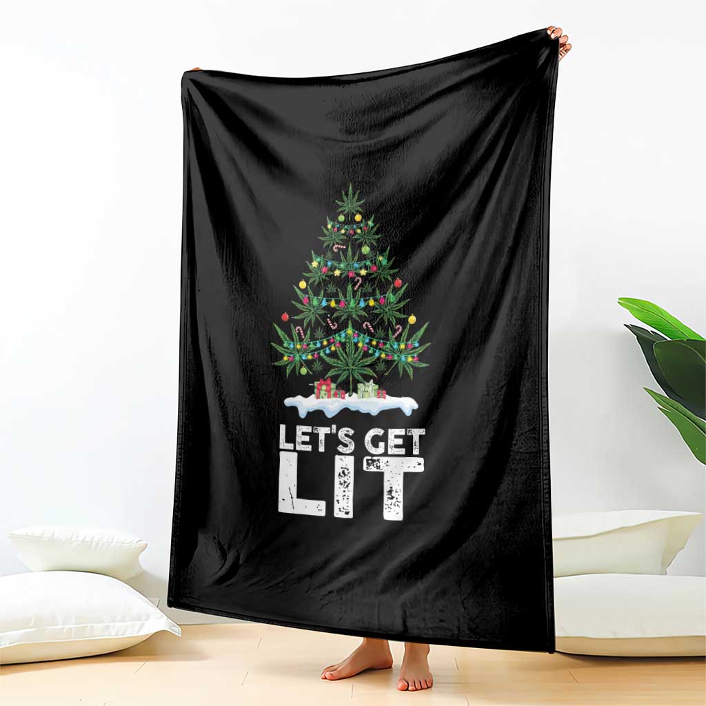 Funny Christmas Weed Throw Blanket Let's Get Lit Weeds Xmas Tree - Wonder Print Shop