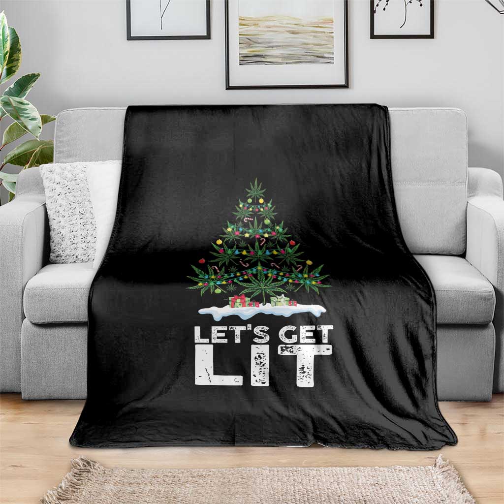 Funny Christmas Weed Throw Blanket Let's Get Lit Weeds Xmas Tree - Wonder Print Shop