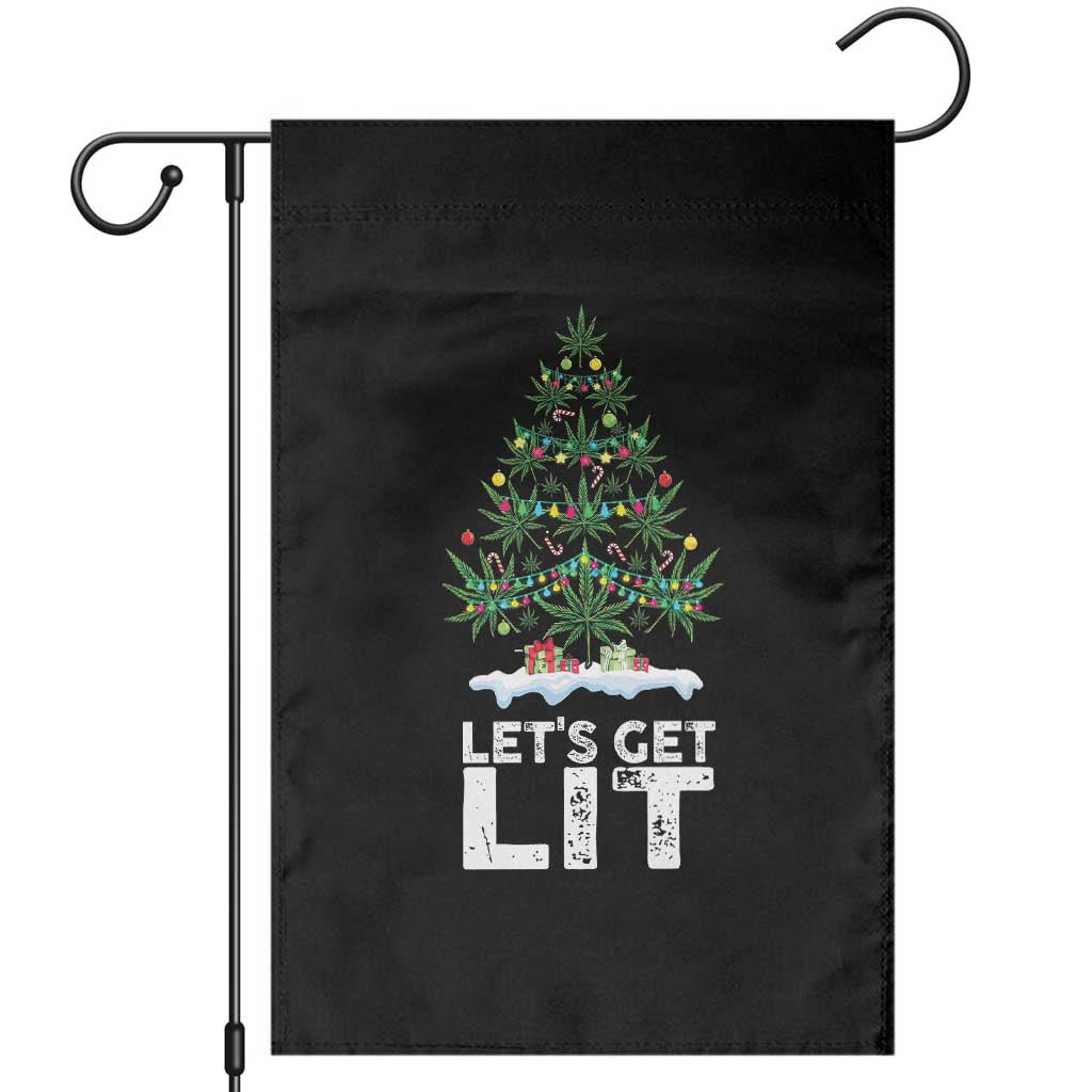 Funny Christmas Weed Garden Flag Let's Get Lit Weeds Xmas Tree - Wonder Print Shop