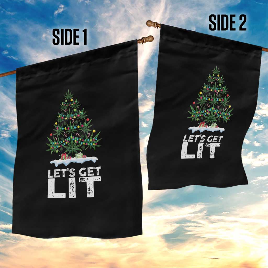 Funny Christmas Weed Garden Flag Let's Get Lit Weeds Xmas Tree - Wonder Print Shop