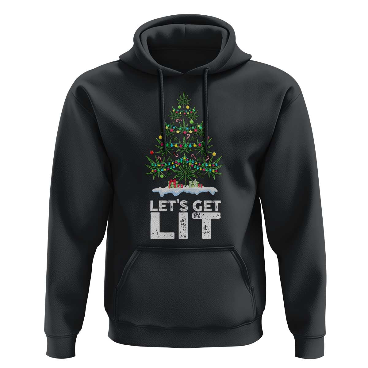Funny Christmas Weed Hoodie Let's Get Lit Weeds Xmas Tree