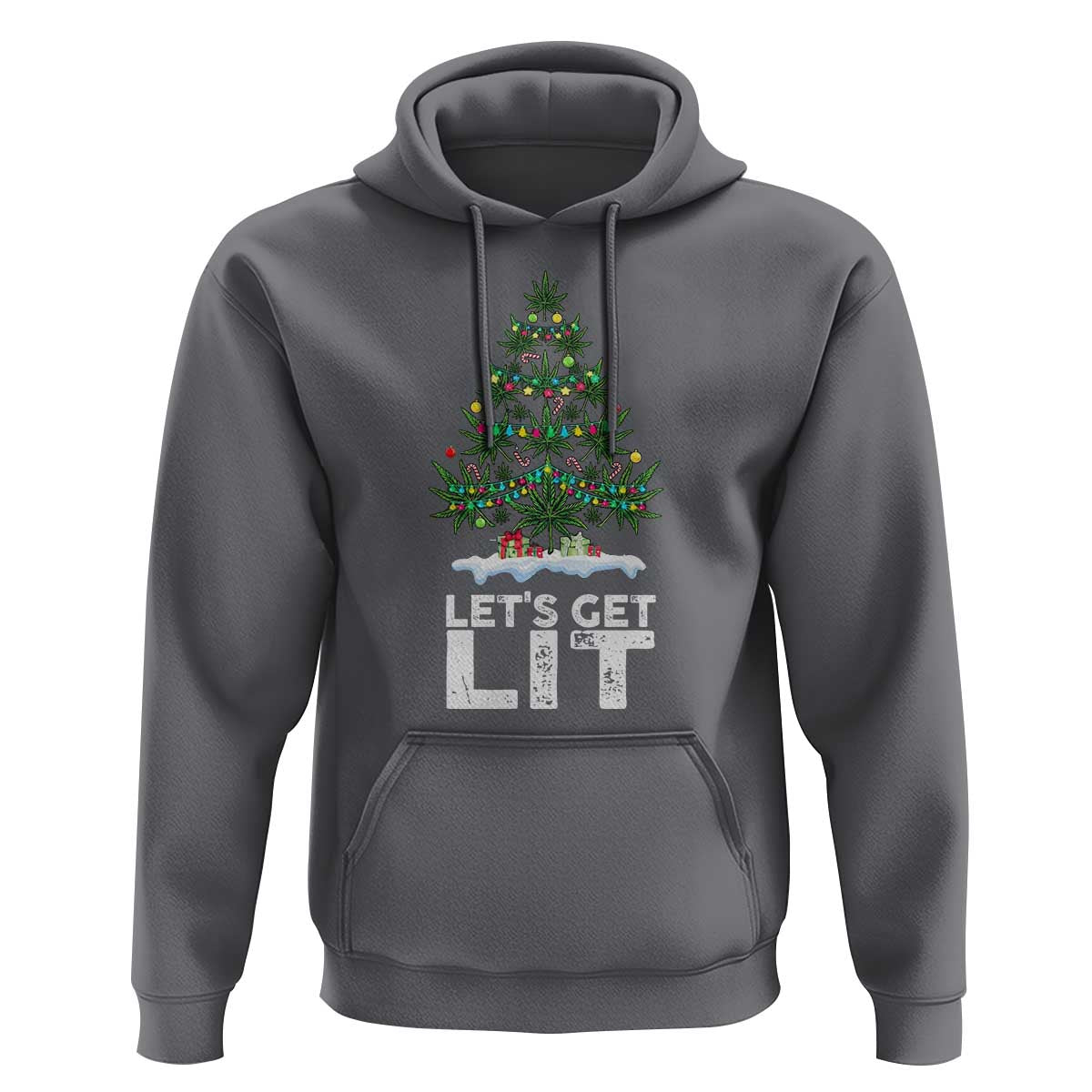 Funny Christmas Weed Hoodie Let's Get Lit Weeds Xmas Tree