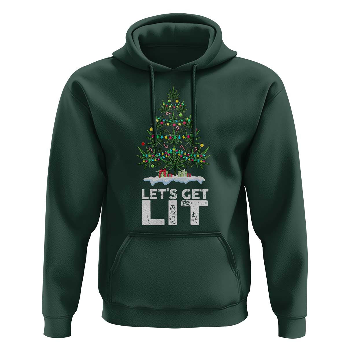 Funny Christmas Weed Hoodie Let's Get Lit Weeds Xmas Tree