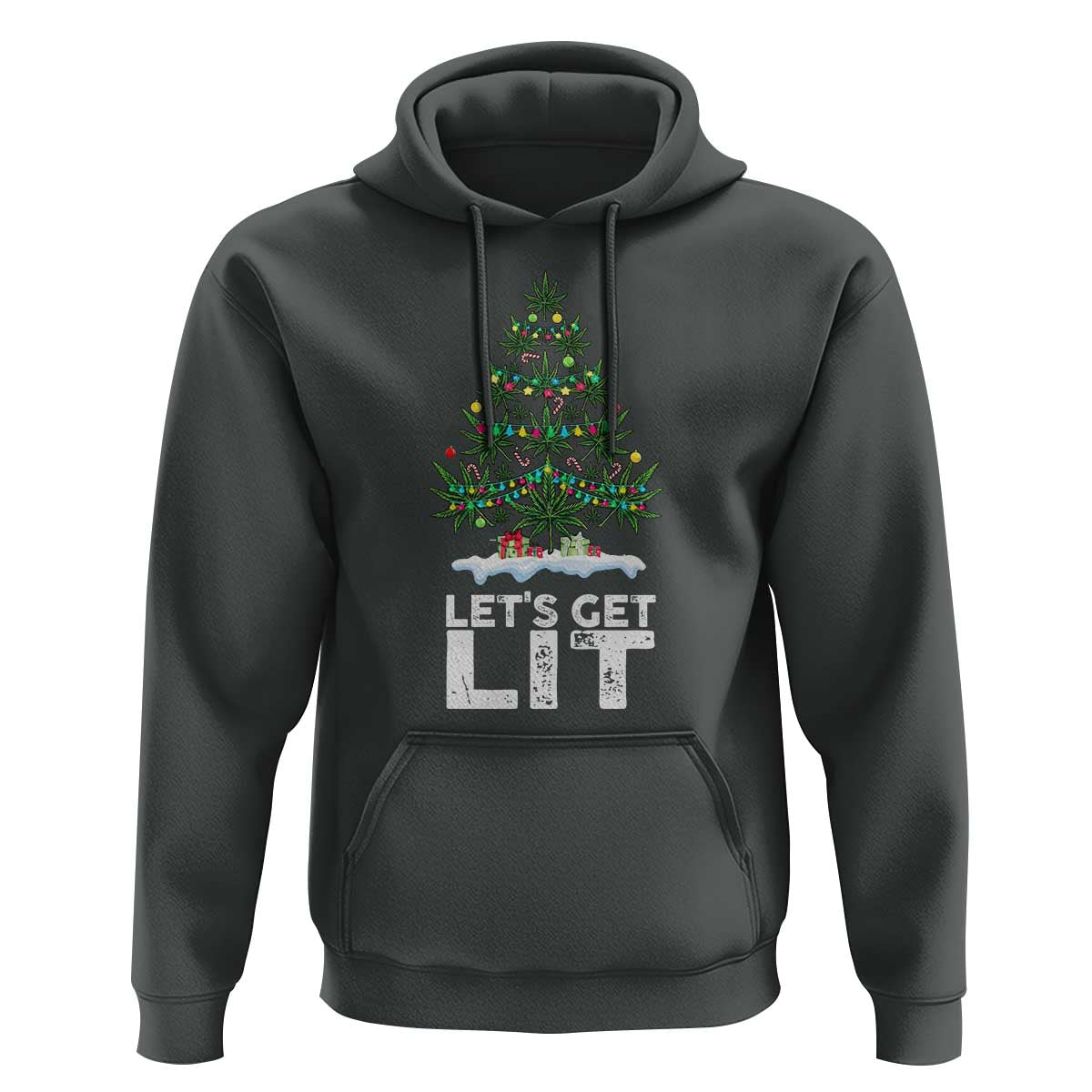 Funny Christmas Weed Hoodie Let's Get Lit Weeds Xmas Tree