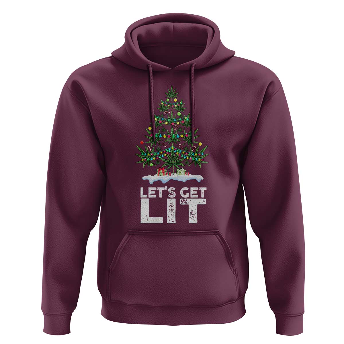 Funny Christmas Weed Hoodie Let's Get Lit Weeds Xmas Tree