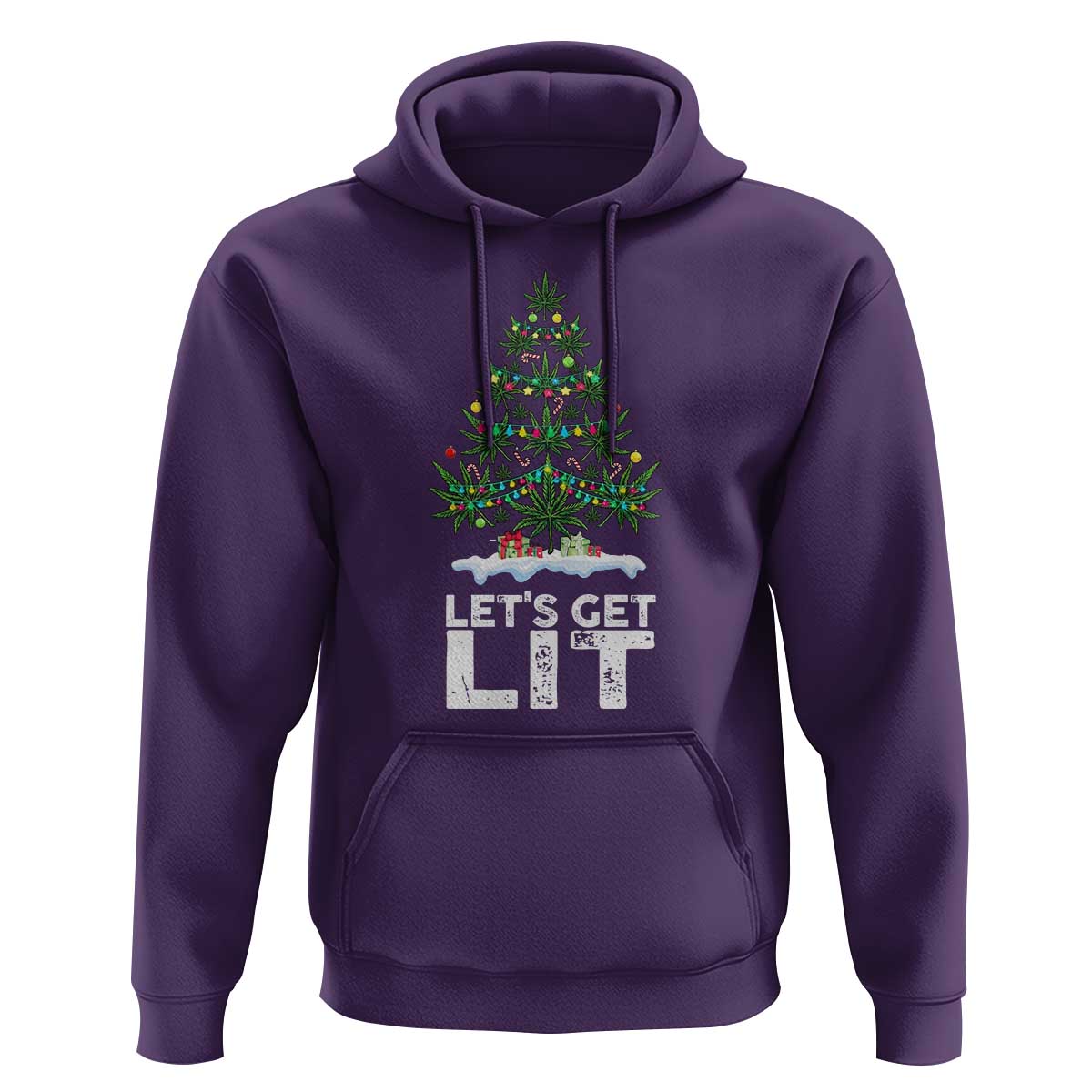 Funny Christmas Weed Hoodie Let's Get Lit Weeds Xmas Tree