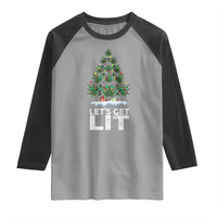 Funny Christmas Weed Raglan Shirt Let's Get Lit Weeds Xmas Tree - Wonder Print Shop