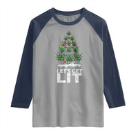 Funny Christmas Weed Raglan Shirt Let's Get Lit Weeds Xmas Tree - Wonder Print Shop
