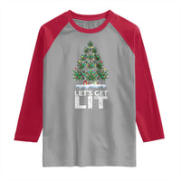 Funny Christmas Weed Raglan Shirt Let's Get Lit Weeds Xmas Tree - Wonder Print Shop