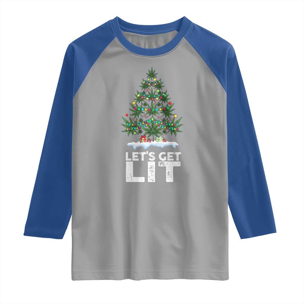 Funny Christmas Weed Raglan Shirt Let's Get Lit Weeds Xmas Tree - Wonder Print Shop