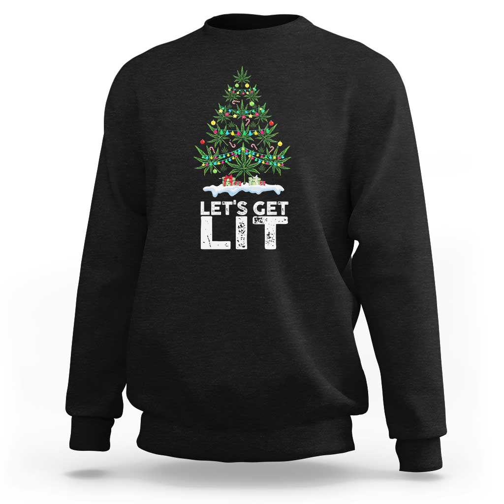 Funny Christmas Weed Sweatshirt Let's Get Lit Weeds Xmas Tree - Wonder Print Shop